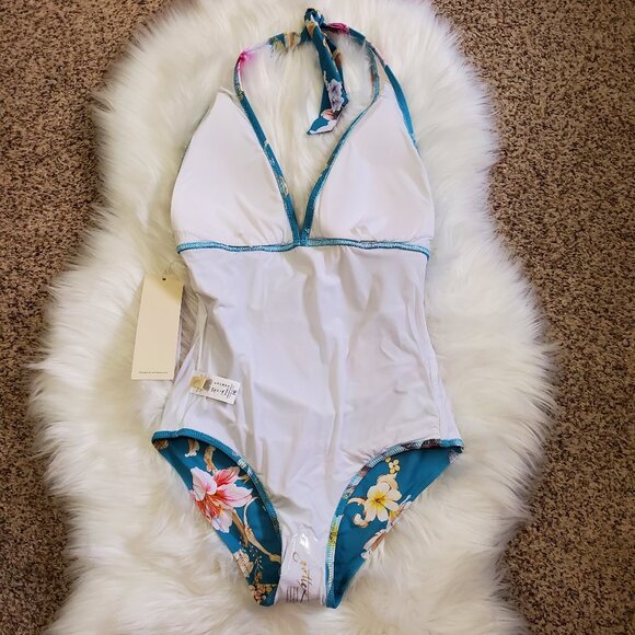 Gottex Turquoise Floral Print One Piece Swimsuit 8 - Picture 6 of 10